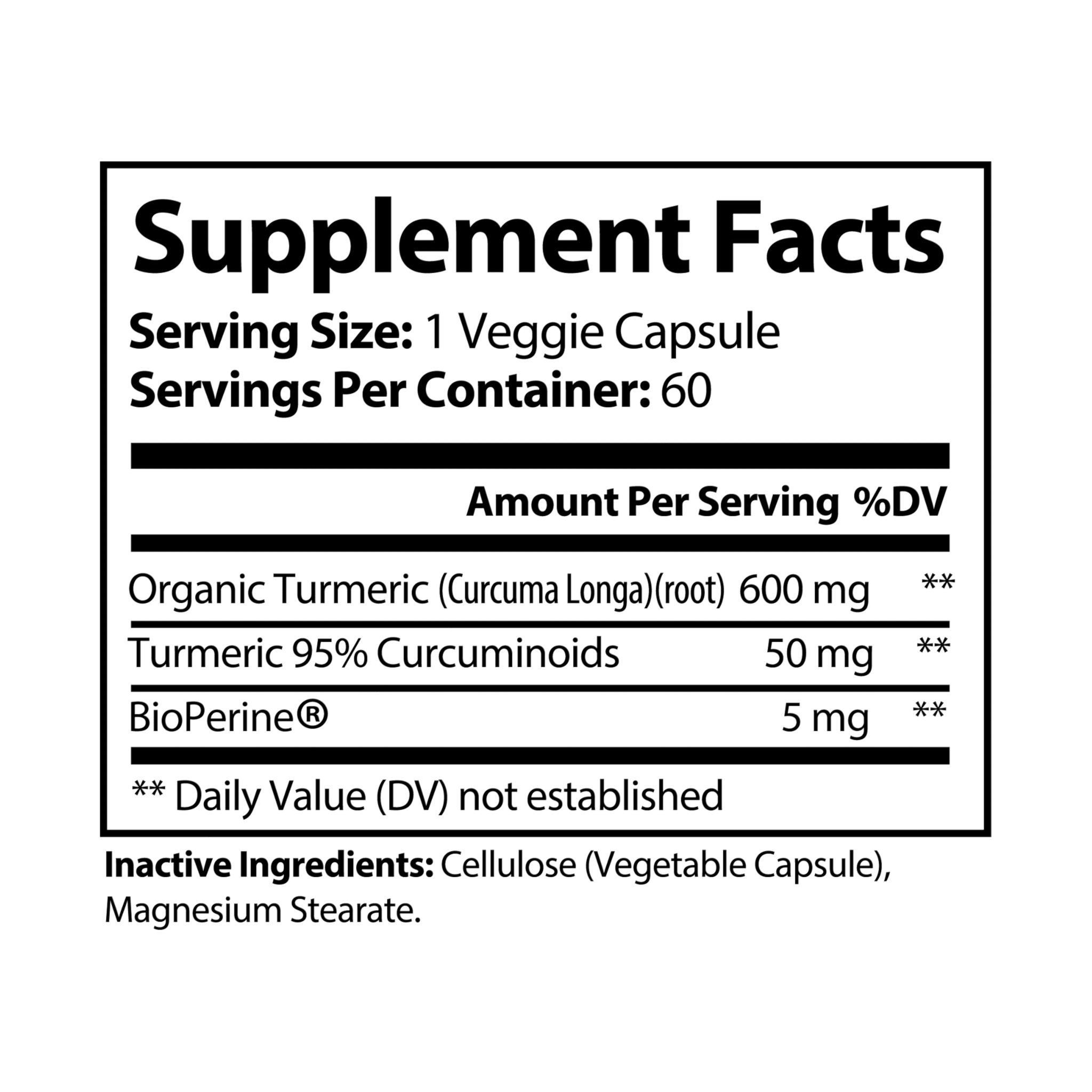 Turmeric with BioPerine® (Black Pepper Fruit Extract) Supplement (60 Capsules) - Image 3