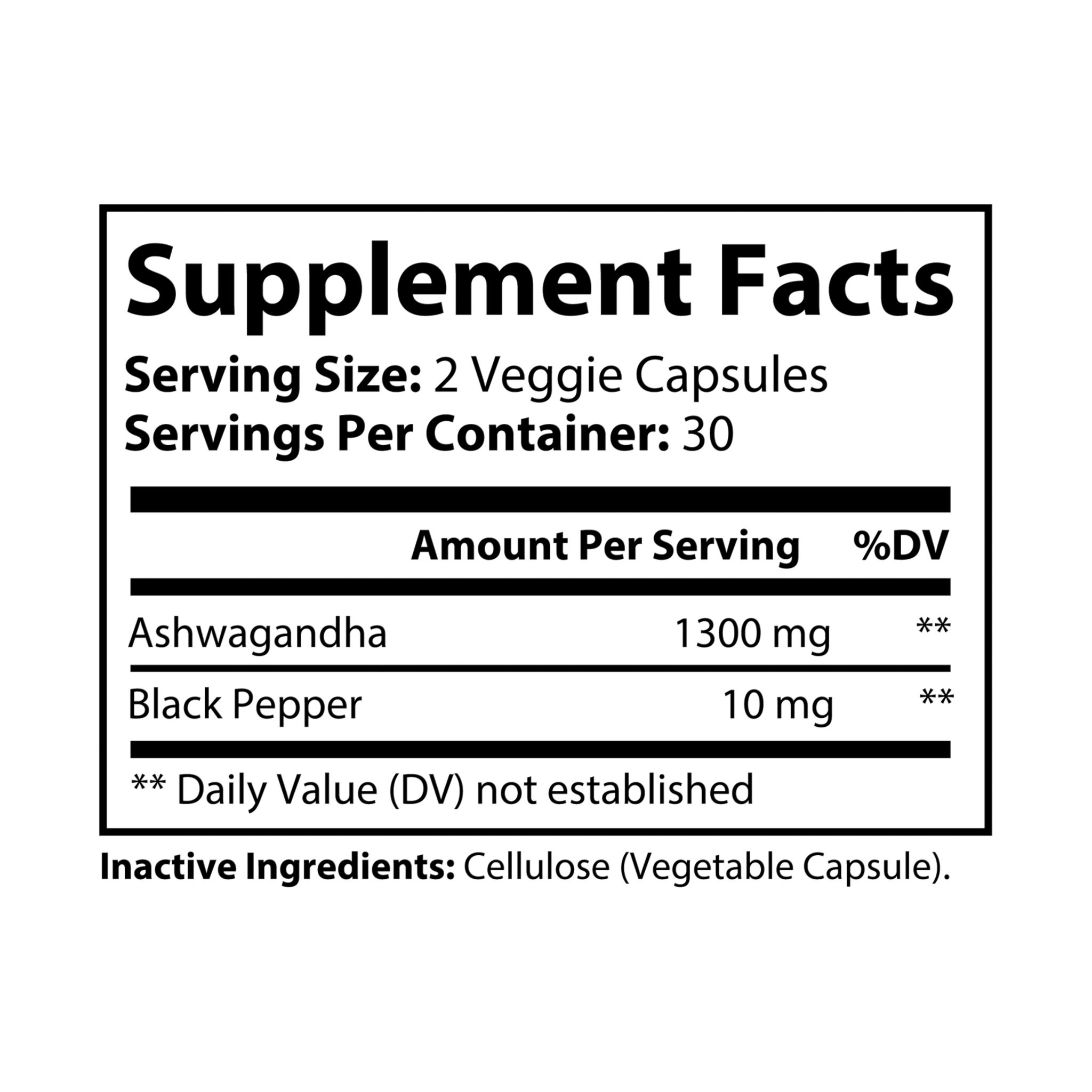 Ashwagandha and Black Pepper Supplement (60 capsules) - Image 2