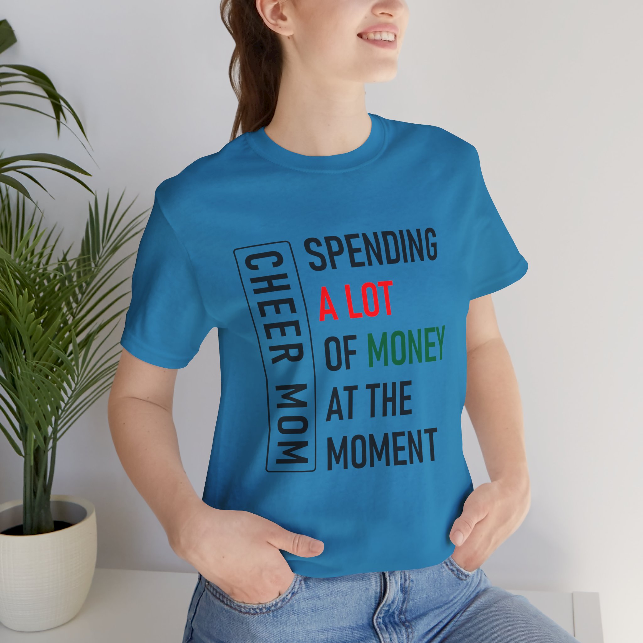 Cheer Mom, Black Text, Spending A lot, Bella Canvas Tee - Image 2