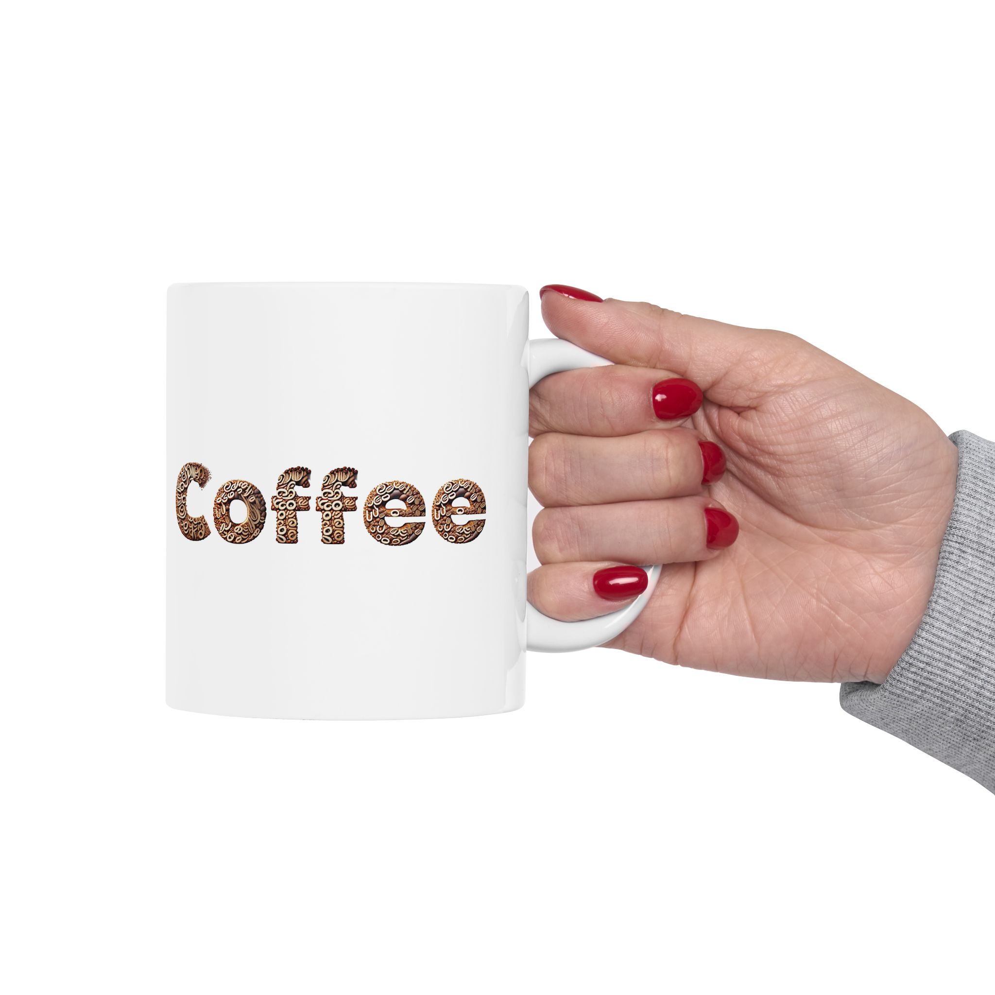 Coffee Bean Text Ceramic Mug 11oz - Image 5