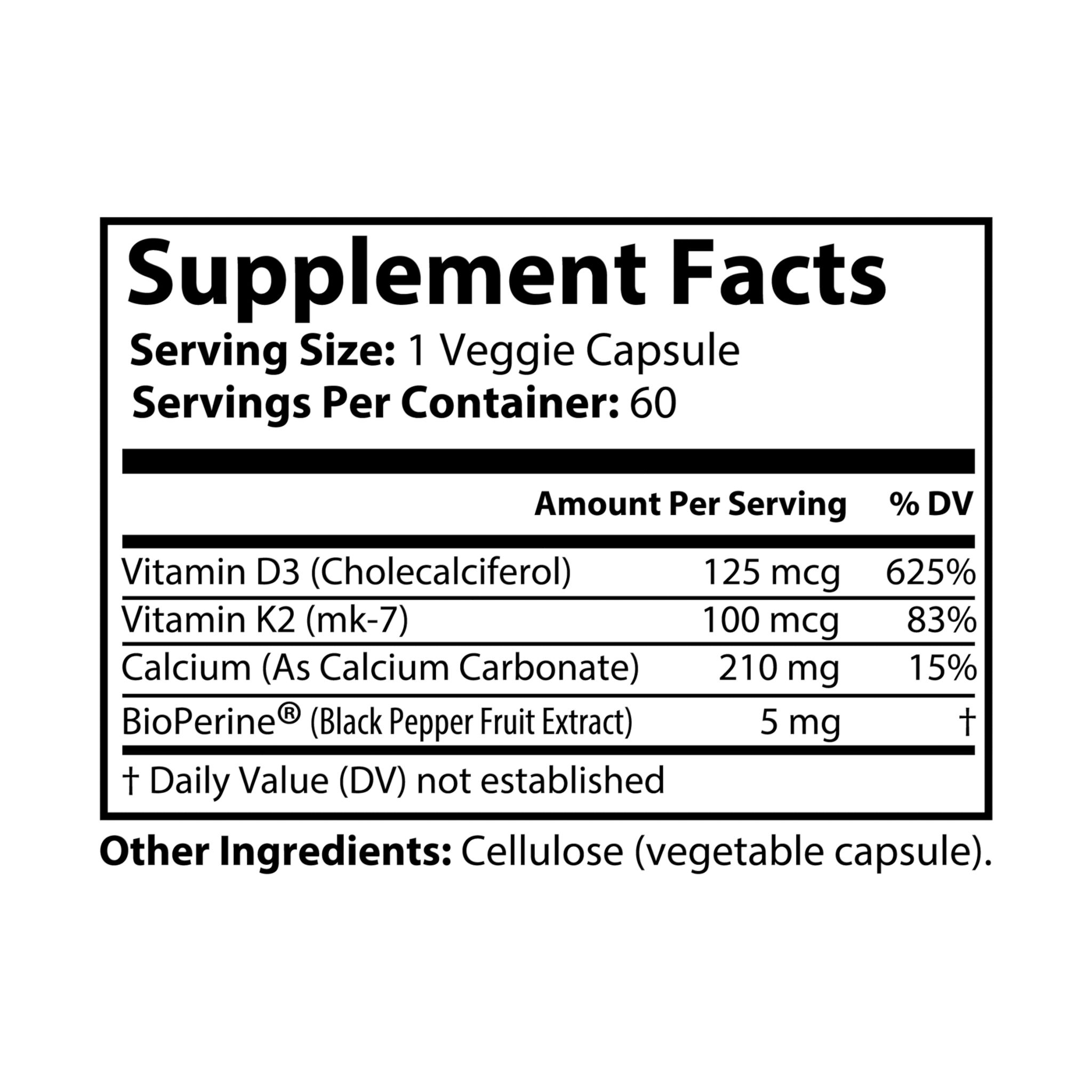 Vitamin K2 + D3 Supplement (60 Capsules) - Image 2