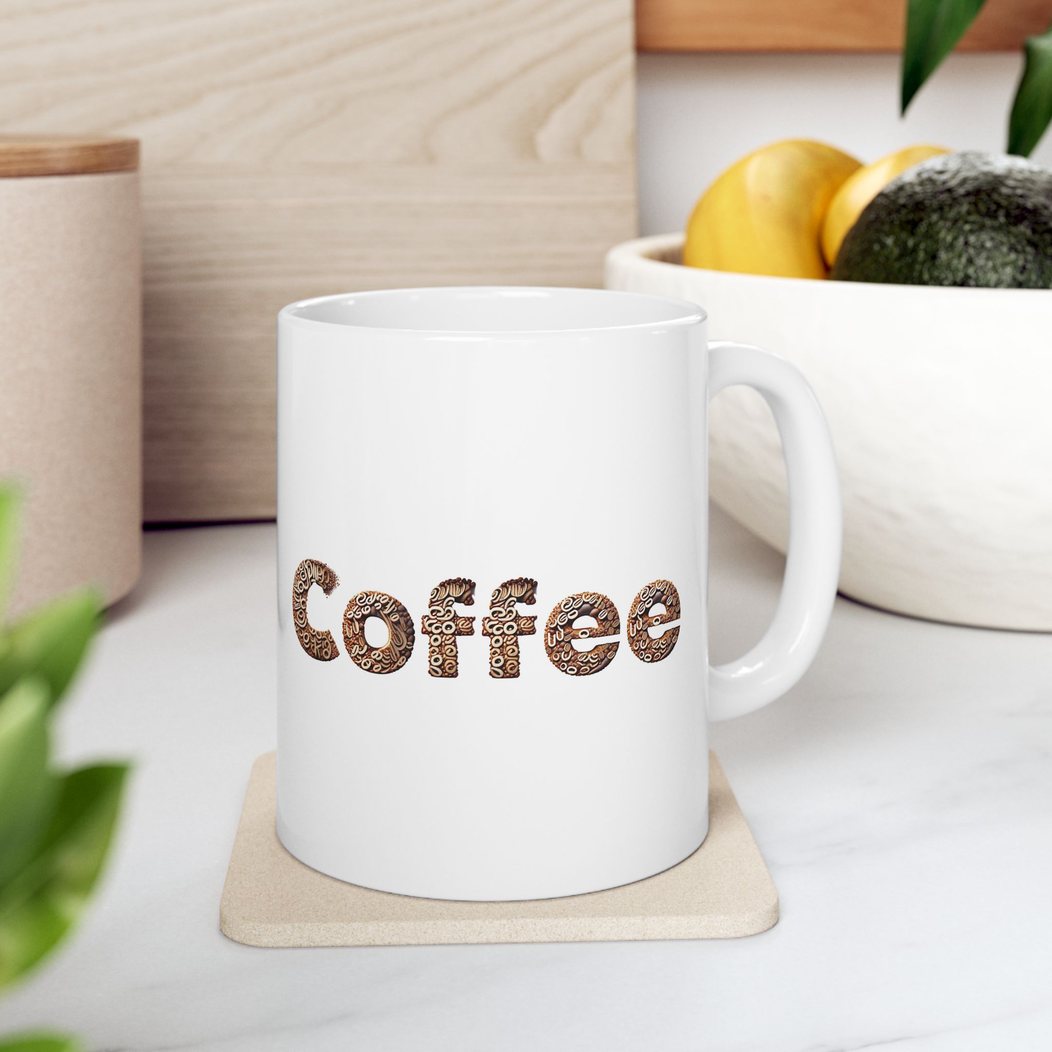 Coffee Bean Text Ceramic Mug 11oz - Image 3