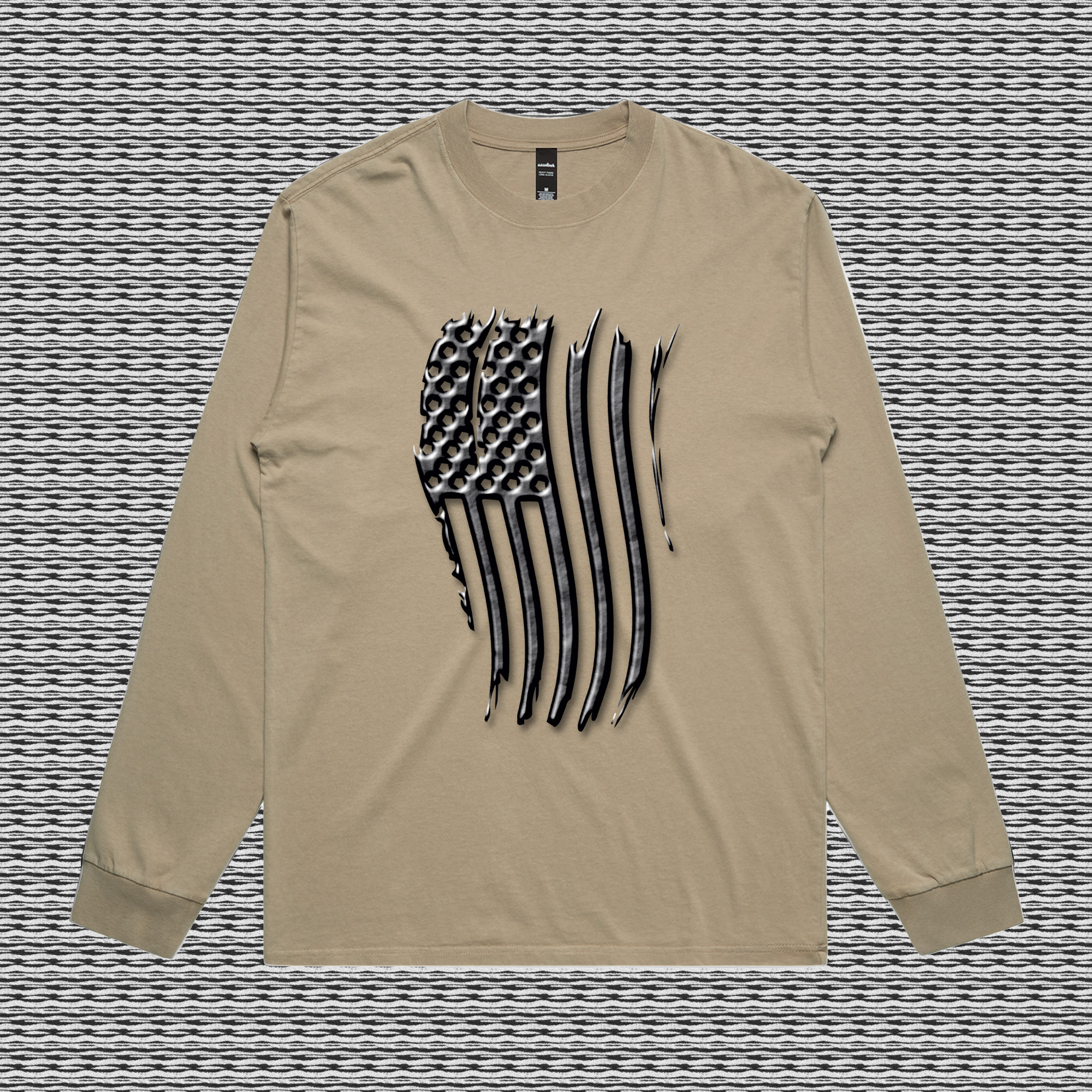 Distressed Flag Design Men's Heavy Faded Long Sleeve Tee - Image 3